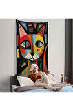 Pablo Picasso Tarzı - Soyut Renkli Kedi Duvar Örtüsü-7374
