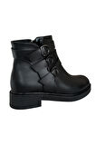 Kemerli Fermuarlı Kadın Bot SİYAH