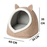 Kedi Evi Köpek Evi Evcil Hayvan Yatağı Katlanabilir Keçe Yuva Krem 40x35x34 CM