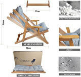 Reyo Bysay Puf Minderli Ahşap Kademeli Şezlong Bahçe&Balkon&Teras&Plaj Katlanır Şezlong Naturel Gri