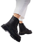 Kadın Fermuarlı Bağcıklı Kalın Taban Kadın Bot SİYAH