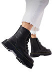 Kadın Fermuarlı Bağcıklı Kalın Taban Kadın Bot SİYAH