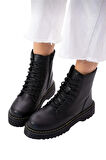Kadın Fermuarlı Bağcıklı Kalın Taban Kadın Bot SİYAH