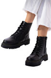 Kadın Fermuarlı Bağcıklı Kalın Taban Kadın Bot SİYAH