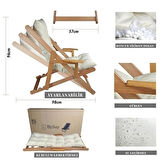 Reyo Bysay Puf Minderli Ahşap Kademeli Kollu Şezlong Bahçe&Balkon&Teras&Plaj Katlanır Şezlong Naturel Krem