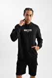 DeFactoFit Siyah NBA Brooklyn Nets Comfort Fit Kapüşonlu Sırt Baskılı Sweatshirt C9252AX24AUBK81