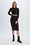 DeFacto Coool Slim Fit Dar Kesim Basic Düz Yırtmaçlı Triko Midi Etek A2058AX24AUAR227
