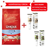 Unique Kitten Tavuklu Kedi Maması 2 kg Vet's Health Anti Hairball Paste 100 gr + Multivitamin Paste 100 gr Hediyeli