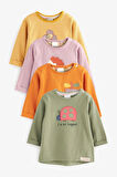 Next Baby % 100 Pamuklu Yeşil Turuncu Uzun Kollu 4’lü Tshirt Set