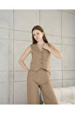 Rahat Form Yelekli Pantolon Takım Modern Fit Keten Takım