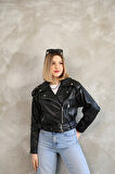 Kemerli Crop Deri Oversize Kadın Yeni Sezon Ceket