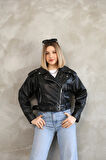 Kemerli Crop Deri Oversize Kadın Yeni Sezon Ceket