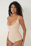 İnceltici Etkili Lazer Kesim Göğüs Detekli Çıtçıtlı Askılı Zıbın Ten Rengi Body Korse İz Göstermez