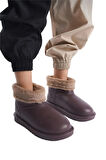 Yuvarlak Burun Kadın Kürklü Kısa Yağmur Botu KAHVERENGİ