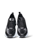 Kadın Günlük Rahat Comfort Taban  Parlak Spor Sneaker Ayakkabı SİYAH - BEYAZ
