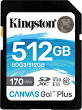 Kingston SDG3-512GB 512GB SDXC Canvas Go Plus 170R C10 UHS-I U3 V30 Hafıza Kartı OUTLET