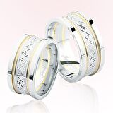 Harem Altın Beyaz Sarı Desenli Altın Alyans 7407