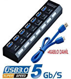 Ancheyn 7 Port USB 3.0 ve USB 2.0 Hub Anahtarlı Çoklayıcı Çoğaltıcı Switch 5258