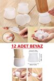 12 Adet Masa Sandalye Ayak Koruyucu Beyaz Silikon Zemin Koruyucu