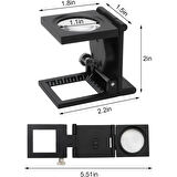 TH9005A Katlanabilir Metal Işıklı Büyüteç – 8x Zoom, LED Aydınlatmalı, Deri Kılıflı
