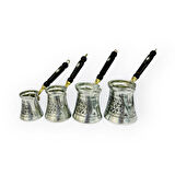 Paşa İşlemeli Kalaylı Bakır Cezve Takımı