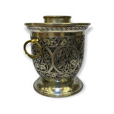 35’lik İşlemeli Kalay Eskitme Bakır Şişe Soğutucu