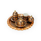 İki Kişilik Salkım Desenli Bakır Kahve Seti