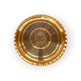 İşlemeli Çirtikli Skoç Eskitme Bakır Tepsi 32 cm