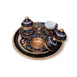 Mine İşlemeli Renkli 2 Kişilik Bakır Kahve Seti