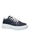 Kadın Rahat Kalıp Kalın Taban Keten Sneakers LACİVERT