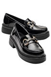 Kadın Tokalı Yüksek Taban Günlük Ayakkabı SİYAH - SİYAH