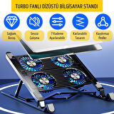 UpWay UpWay 3600RPM 4 Turbo Fanlı 7 Kademe Yükseklik Ayarlı Led Işıklı Soğutuculu Katlanabilir Dizüstü Laptop Standı 