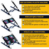 UpWay UpWay 3600RPM 4 Turbo Fanlı 7 Kademe Yükseklik Ayarlı Led Işıklı Soğutuculu Katlanabilir Dizüstü Laptop Standı 