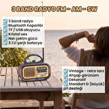 UpWay Güneş Enerjili Şarjlı Bluetooth USB SD Stereo Hoparlör FM AM SW Retro Nostaljik Radyo 