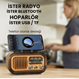UpWay Güneş Enerjili Şarjlı Bluetooth USB SD Stereo Hoparlör FM AM SW Retro Nostaljik Radyo 