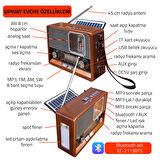 Upway Güneş Enerjili Fenerli Şarjlı Retro Bluetooth Hoparlör FM AM SW Nostaljik Acil Durum Radyosu