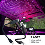UpWay USB Lazer Yıldız Projektörü 2 Adet Kırmızı Mor Gece Lambası Oto Aksesuarı 