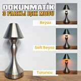 UpWay Sarjlı Ayarlanabilir Işıklı 3 Modlu Retro Silver Metal Dokunmatik Fonksiyonel Masa Lambası