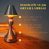 UpWay Sarjlı Ayarlanabilir Işıklı 3 Modlu Retro Silver Metal Dokunmatik Fonksiyonel Masa Lambası