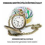 Osmanlı Armalı Zincirli Pilli Pirinç Köstekli Saat Osmanlı Motifli Metal Kutulu