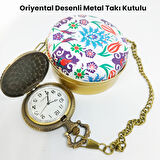 UpWay Ay Yıldız Desenli Pilli Pirinç Köstekli Saat Çini Desenli Metal Kutulu