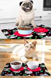 Siyah Renkli Kediler Kedi Köpek Mama Altlığı Mama Paspası 50x35cm