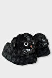 Kadın Sevimli Kedi Figürlü Peluş Panduf SİYAH
