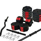 Tan Spor 70 Kg DÜZ BAR (150 cm) + Z BAR (120 cm) Dambıl Halter FULL Set Kırmızı Kapaklı