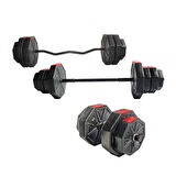 Tan Spor 50 Kg (150 cm) DÜZ BAR + Z BAR  Dambıl Dumbell Ağırlık Halter FULL SET Kırmızı Kapaklı