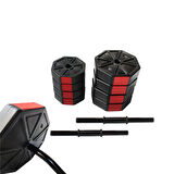 Tan Spor 50 Kg (150 cm) DÜZ BAR + Z BAR  Dambıl Dumbell Ağırlık Halter FULL SET Kırmızı Kapaklı