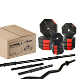 Tan Spor 50 Kg (150 cm) DÜZ BAR + Z BAR  Dambıl Dumbell Ağırlık Halter FULL SET Kırmızı Kapaklı