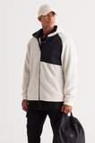 Erkek Bej Oversize Bol Kesim Kapüşonlu Sherpa Polar Sweatshirt Ceket