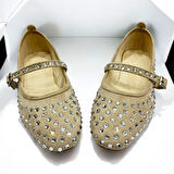 Marry Kadın Baretli Krem Şeffaf Taşlı Babet Ayakkabı