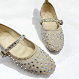 Marry Kadın Baretli Krem Şeffaf Taşlı Babet Ayakkabı